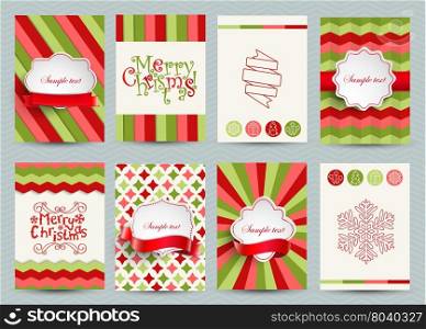Set of christmas brochures templates. Bright vector backgrounds. Christmas frames, ribbons, lettering for your design.