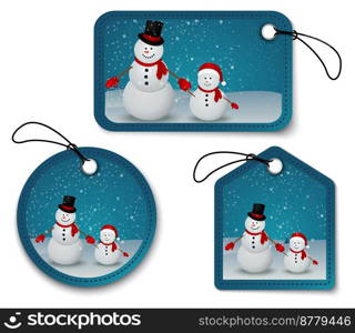 Set of Christmas bubbles, stickers, labels. with snowman 