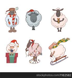 Set of Christmas cartoon lambs for your creativity