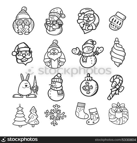 Set of Christmas characters. Isolated on white background vector elements for your greeting cards with Christmas and New year.
