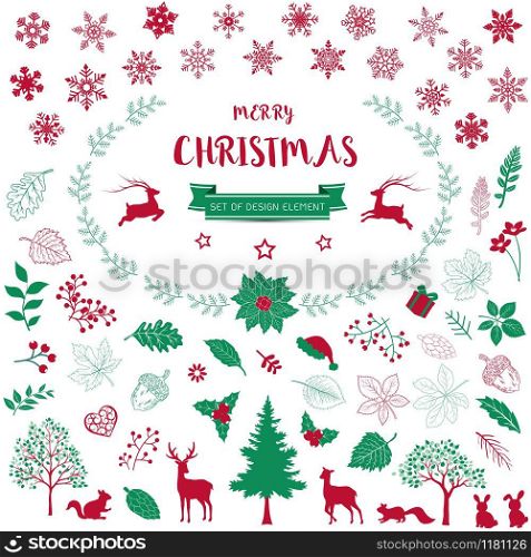 Set of Christmas design element isolated on white background for decorative,celebrate party or invitation,vector illustration