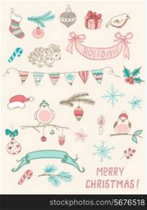 Set of Christmas doodle vector desing elements