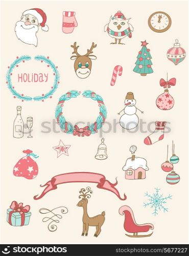 Set of Christmas doodle vector desing elements