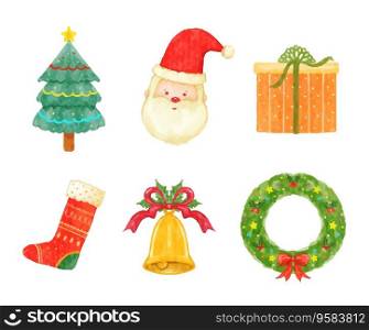 Set of Christmas elements watercolor vector illustration
