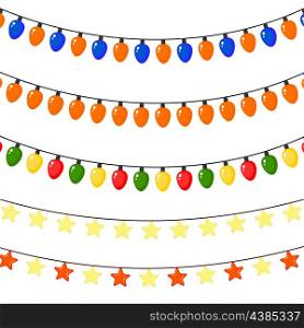 Set of Christmas garlands of stars and lanterns