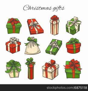 Set of Christmas gifts. Set of Christmas gifts. Hand drawn style. Vector illustration