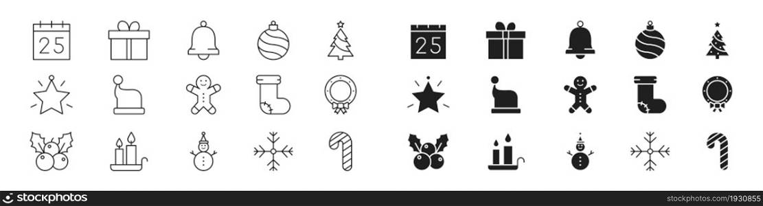 Set of Christmas icons. Decorations for Christmas and New Years. Vector illustration