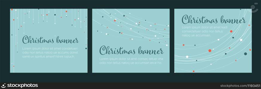 Set of christmas Inline/Medium Rectangle banner templates with snow flakes and lights