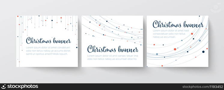 Set of christmas Inline/Medium Rectangle banner templates with snow flakes and lights