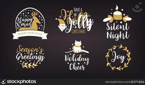 Set of Christmas logotype or insignia. Merry Xmas and Happy new year. Vector. Set of Christmas logotype or insignia. Merry Xmas and Happy new year.
