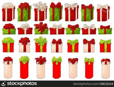 Set of Christmas presents in hand draw style. Collection of cute vector illustrations for your design. Faces of tigers. Symbol of 2022. Tigers in hand draw style. New Year 2022