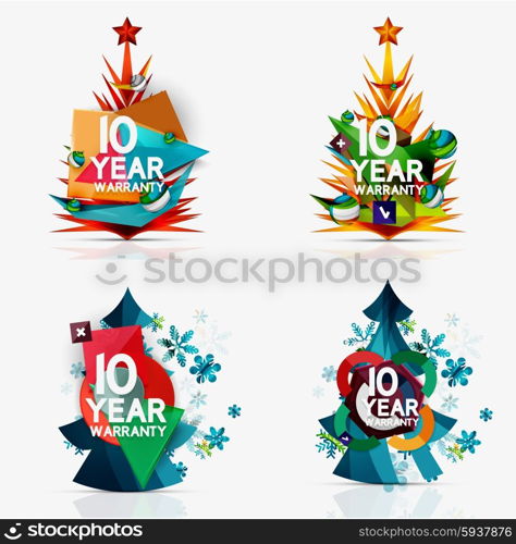 Set of Christmas sale or promotion price tags, New Year tree with labels and your message. Vector illustration