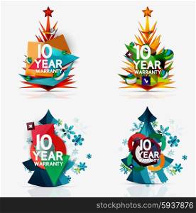 Set of Christmas sale or promotion price tags, New Year tree with labels and your message. Vector illustration