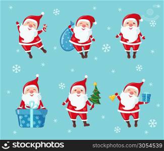 Set of Christmas Santa Claus in flat style. Vector illustration.. Set of Christmas Santa Claus