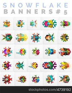 Set of Christmas Snowflake Banner Templates, vector illustration of paper geometric stickers with text and infographic options