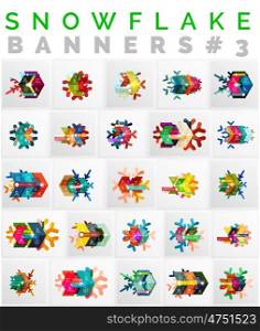 Set of Christmas Snowflake Banner Templates, vector illustration of paper geometric stickers with text and infographic options