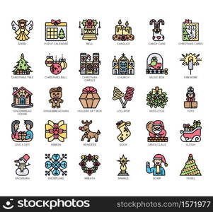 Set of christmas thin line and pixel perfect icons for any web and app project.