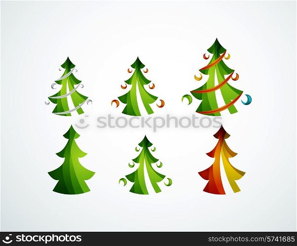 Set of Christmas trees, geometric design, modern simple shapes winter concept