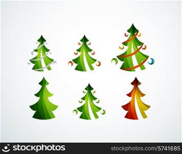 Set of Christmas trees, geometric design, modern simple shapes winter concept