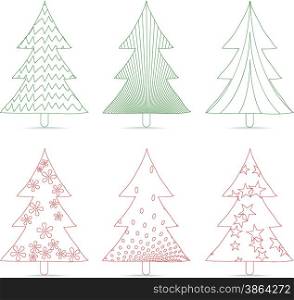 set of christmas trees sketches for design