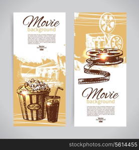 Set of cinema banners with hand drawn sketch illustrations