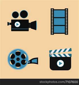 set of cinema equipment icon, flat style