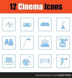 Set of cinema icons. Blue frame design. Vector illustration.