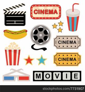 Set of cinema icons on a white background. Vector illustration