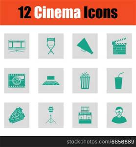 Set of cinema icons. Set of cinema icons. Green on gray design. Vector illustration.