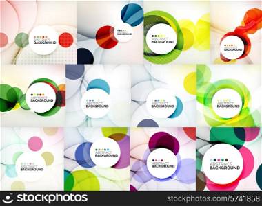 Set of circle abstract backgrounds. Colorful circles modern abstract composition with shadows and text. Geometric background