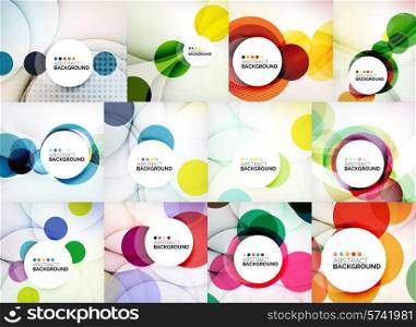 Set of circle abstract backgrounds. Colorful circles modern abstract composition with shadows and text. Geometric background