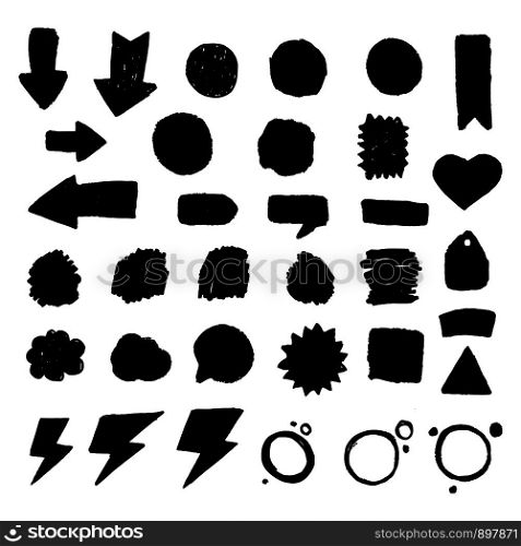 Set of circle blots in grunge style for stickers, badges. Sale stains for label, best price, discount. Hand drawn vector illustration. Set of circle blots in grunge style for stickers, badges. Sale stains for label, best price, discount.
