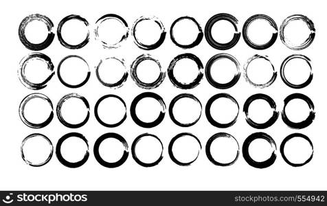 Set of circle borders isolated. collection of round grunge frames. Vector illustration.