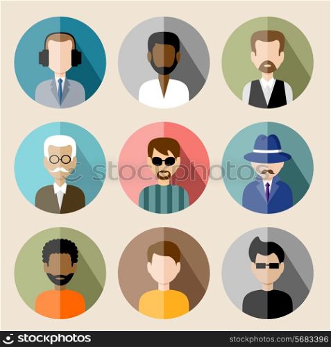 Set of circle flat icons with man. vector illustration