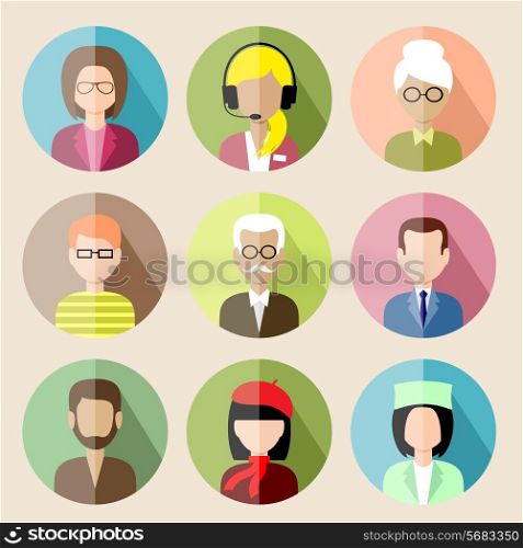 Set of circle flat icons with people. vector illustration