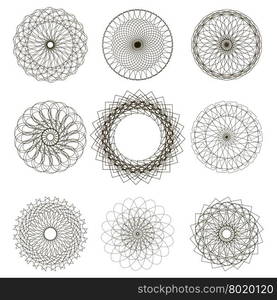 Set of Circle Geometric Ornaments Isolated on White Background. Set of Circle Geometric Ornaments