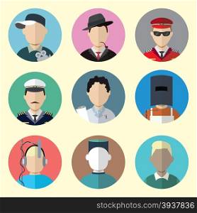 Set of Circle Icons with Man Different Professions in Trendy Flat Style. Template Elements for Web and Mobile Applications. Vector Illustration. Set - 11