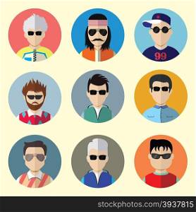 Set of Circle Icons with Man in Trendy Flat Style. Template Elements for Web and Mobile Applications. Vector Illustration. Set - 07