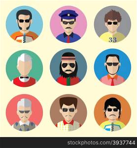 Set of Circle Icons with Man Sunglasses in Trendy Flat Style. Template Elements for Web and Mobile Applications. Template Elements for Web and Mobile Applications. Vector Illustration. Set - 10
