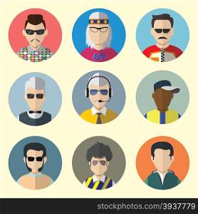 Set of Circle Icons with Man Sunglasses in Trendy Flat Style. Template Elements for Web and Mobile Applications. Template Elements for Web and Mobile Applications. Vector Illustration. Set - 09