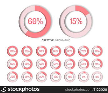 Set of circle percentage diagrams from 0 to 100 ready-to-use for web design, user interface (UI).
