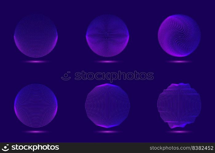 Set of circles sci-fi elements dots and lines particles on blue background technology concept. Vector graphic illustration