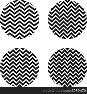 set of circles with a zigzag pattern, a circle with curved lines of zigzag pattern with a different number of curves, vector for vintage textiles