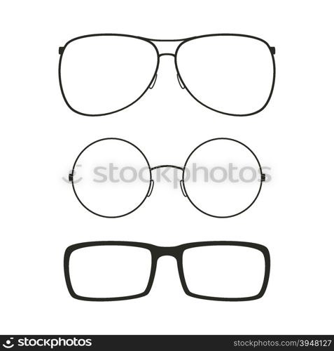 Set of classic vector glasses, isolated on white background.