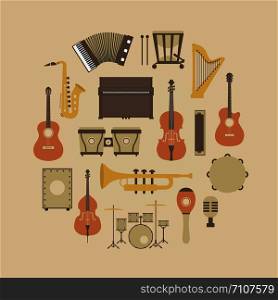 set of classical music instrument icon, retro style