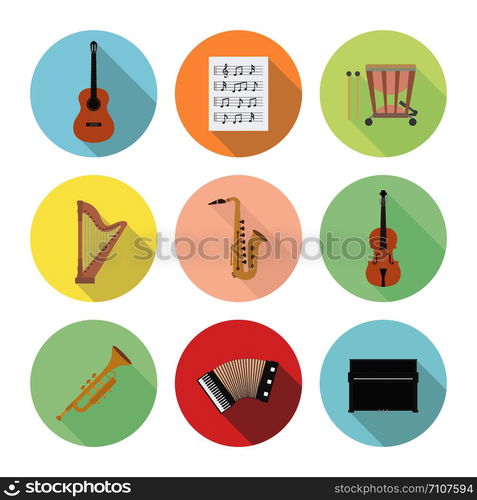 set of classical musical instrument icon, flat style