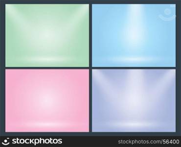Set of clear empty studio light vector pastel backgrounds for product presentation