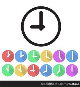 Set of clock icon flat design, stock vector illustration