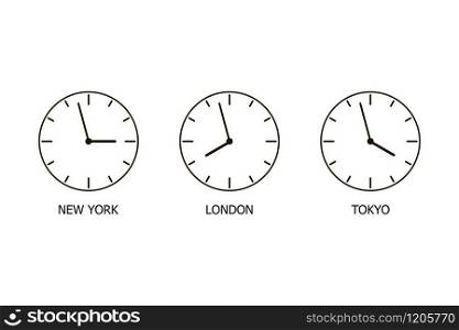 Set of clock. World time. Timezone clock. Vector illustration