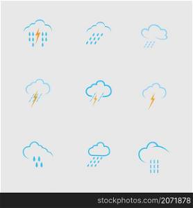 set of cloud and rain icon vector in gray background